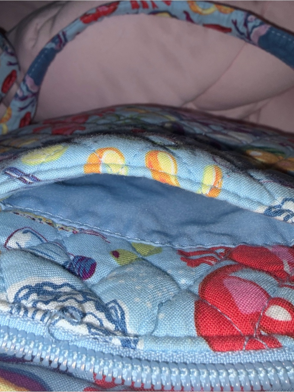 Seafood Print Quilted Pillowcase - Light Blue, Red - Picture 3 of 5